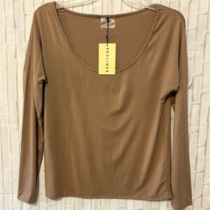 Brown Fitted Long Sleeve Pajama Blouse by Recliner